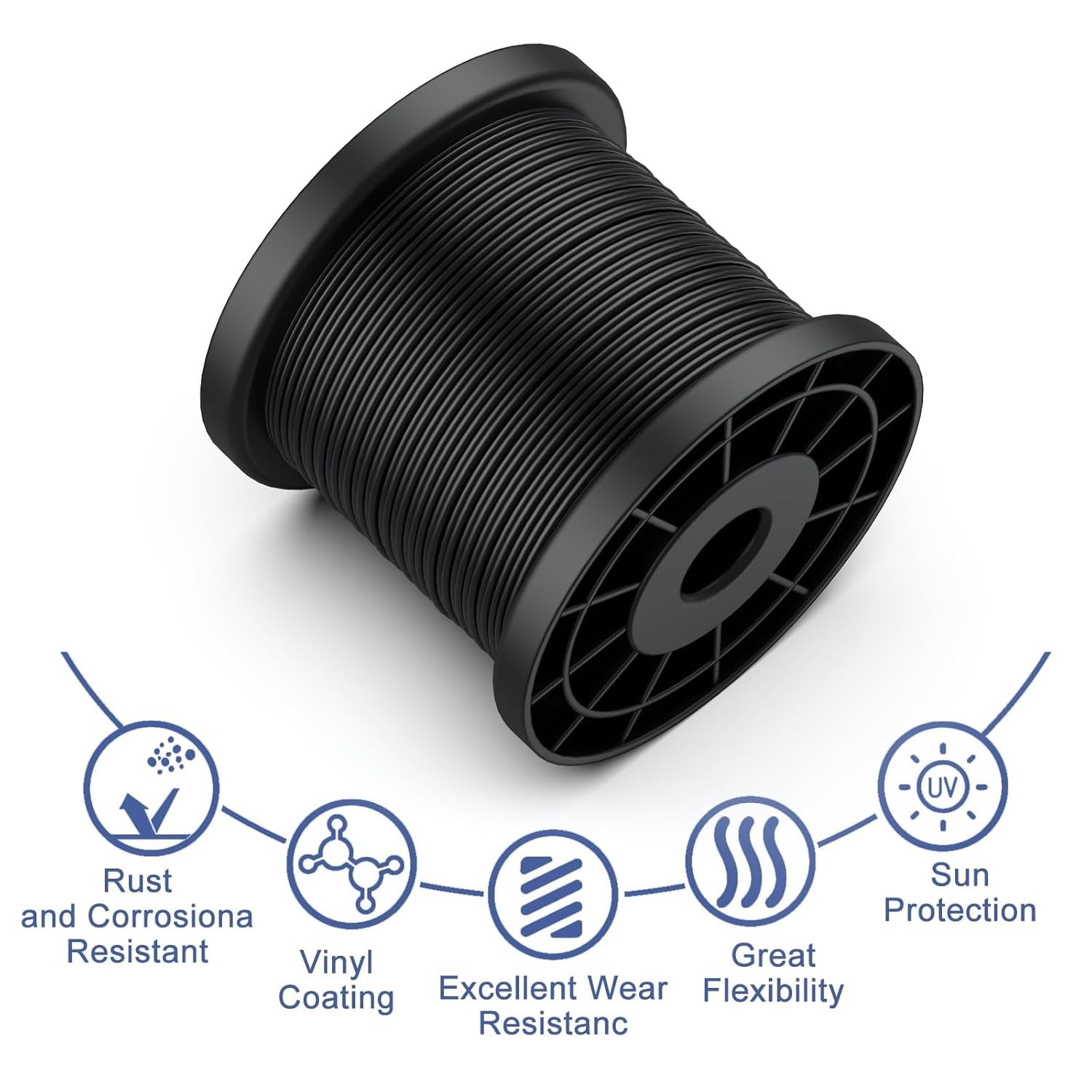 328FT 304 Stainless Steel Wire Rope Cable, Black Vinyl Coated, 150Pcs 1/16''Alum