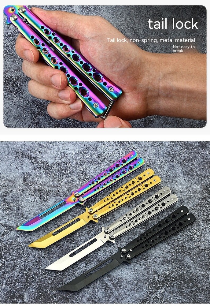 Foldable Metal Butterfly Practice Knife NON SHARP Trainer No Edge Knives