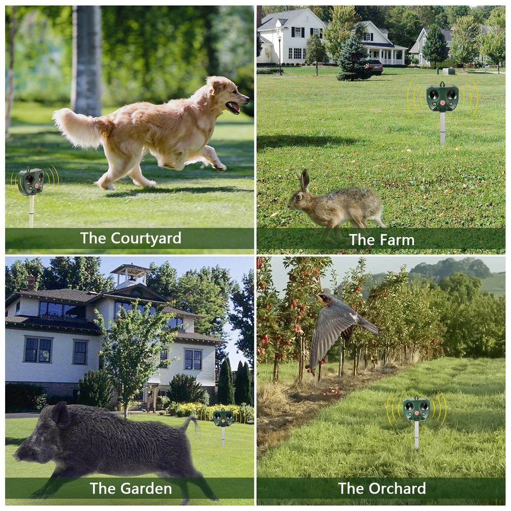 2Pack Solar 360°Ultrasonic Animal Repeller with Motion Sensor &Flashing Light
