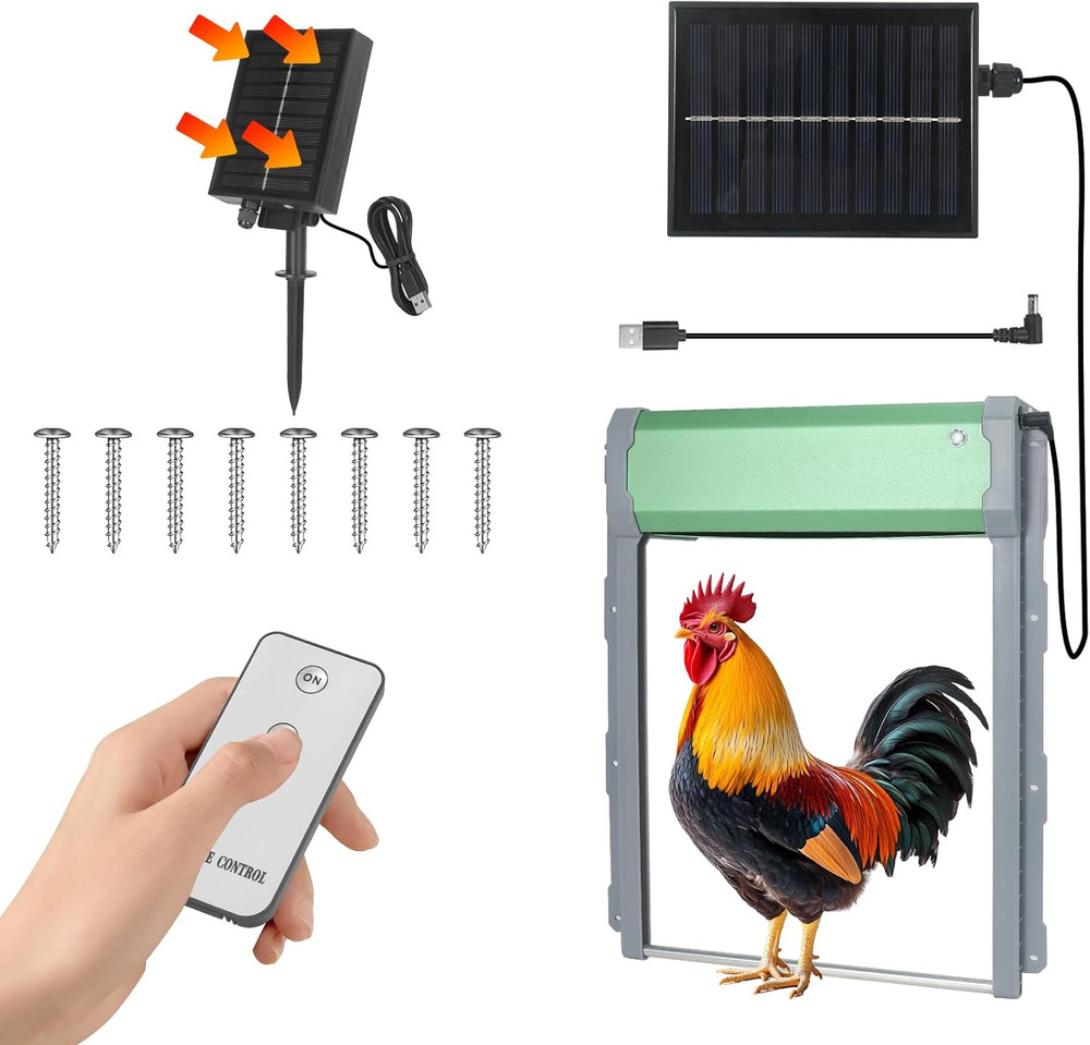 Solar-Powered Automatic Chicken Coop Door with Timer, Light Sensor & Remote Cont