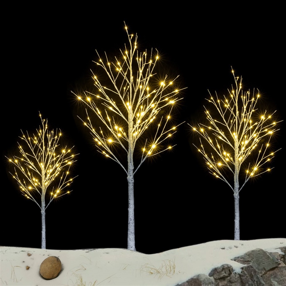 US 4ft Prelit White Snowflake Artificial Birch Christmas Tree w/48LED Lignt&Base
