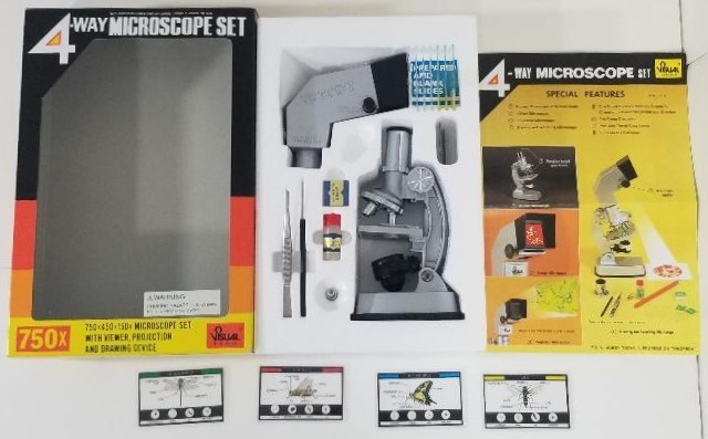 Vintage 4-Way Microscope Set 750x Visual Research Japan Complete Open Box