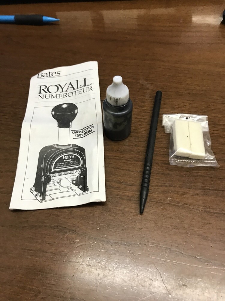 Bates Royall Automatic Numbering Machine # RNM5A-7 With Box Instructions