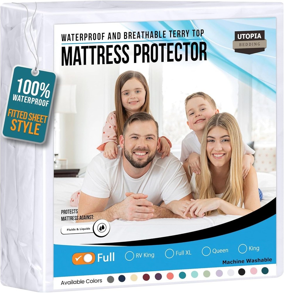 Waterproof Mattress Protector - Full Size, White, 200 GSM