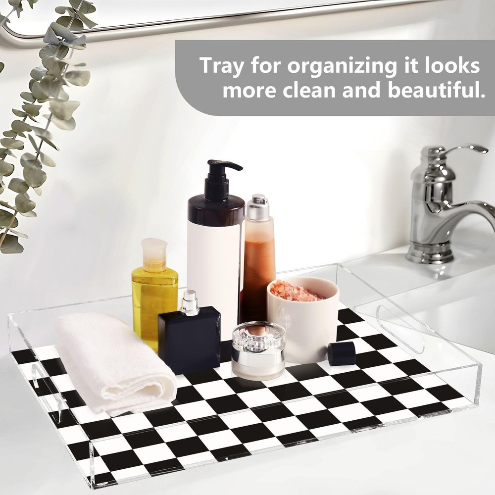 Clear Acrylic Serving Tray Handles 12x16 Inch Decorative Rectangular Ottoman