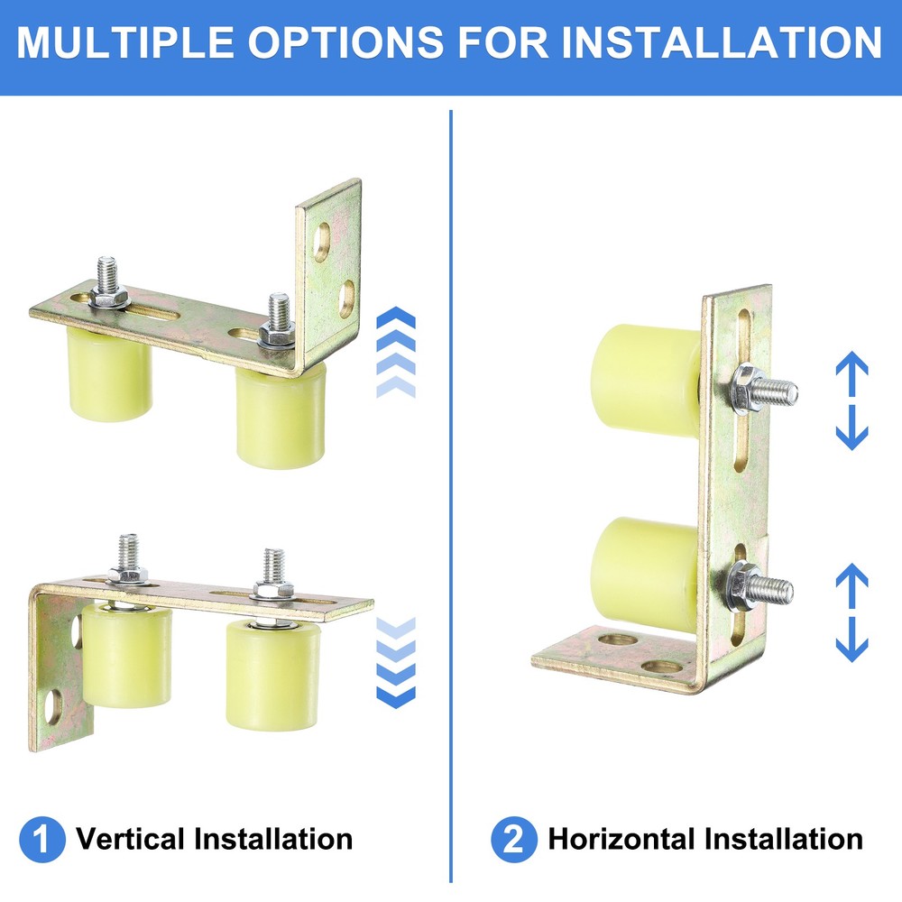 1Set Slide Gate Guide Roller, 1-9/16" Gate Support Roller with Bracket, Yellow