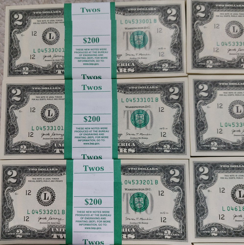 $100 Face Value / 50 QTY ($2 BILLS) TWO DOLLAR BILLS UNCIRCULATED SEQUENTIAL