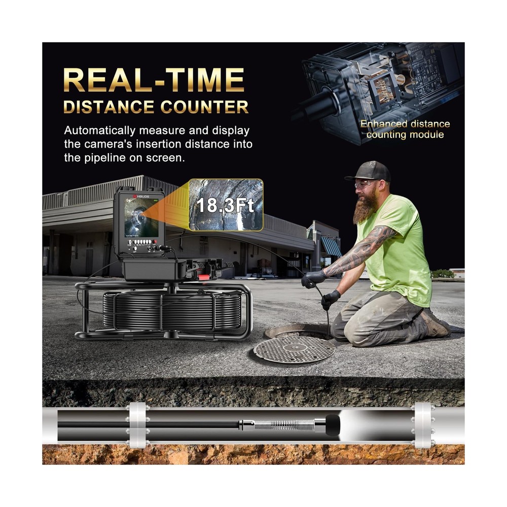 Sewer Camera Self Leveling 100ft, 7mm Thicker Cable Drain Camera with Distanc...