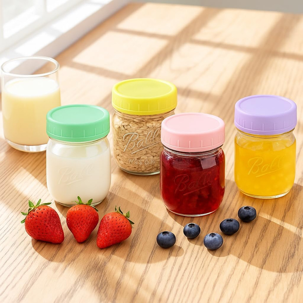9 Pack Regular Mouth Mason Jar Lids - 70Mm Colored Plastic Mason Lids with Silic
