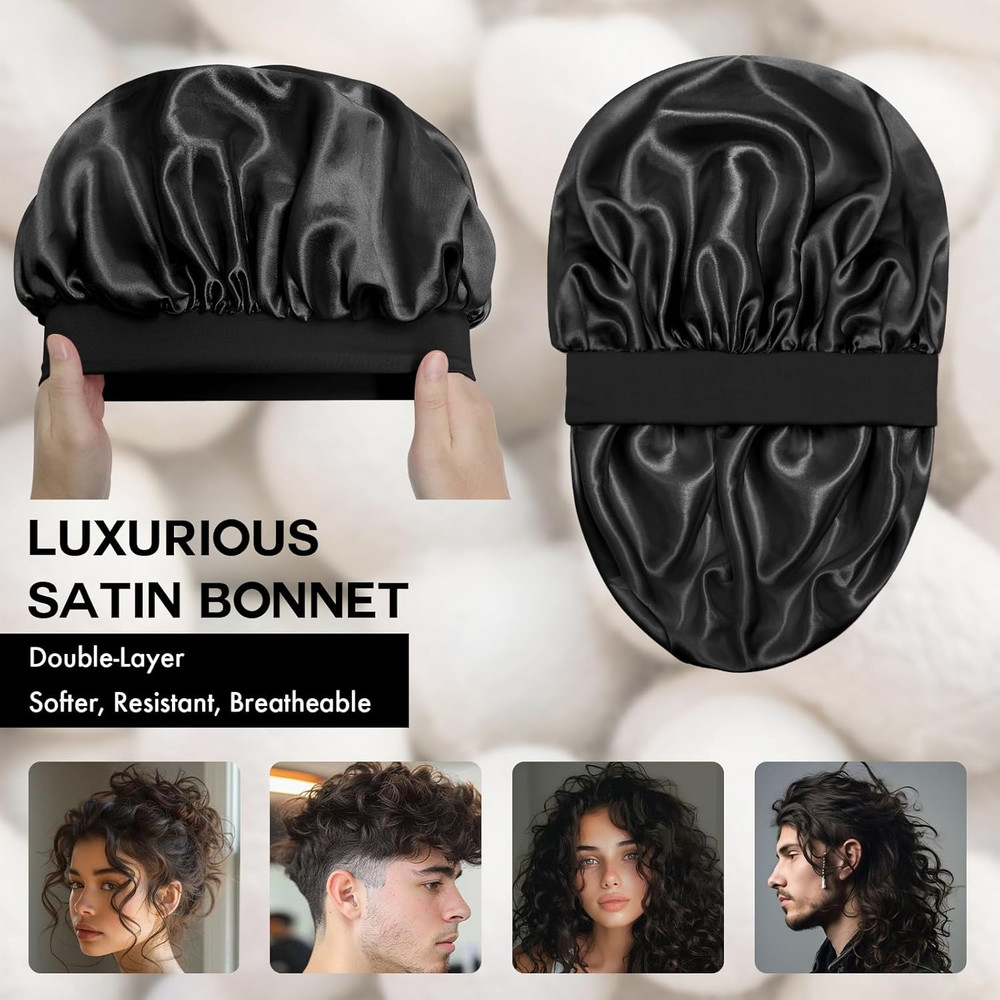 Satin Silk Bonnet for Sleeping, Double Layer Silk Sleep Cap for Men & Women, Sof