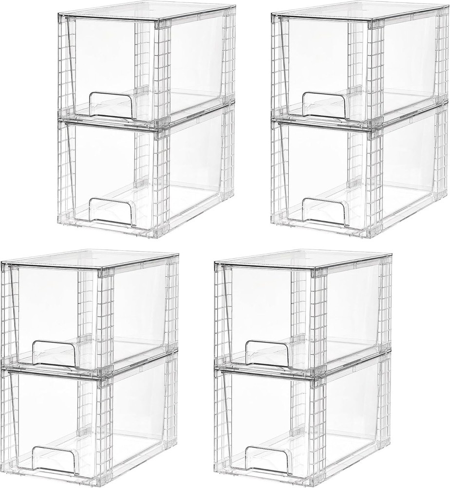 Vtopmart 4 Pack Large Stackable Storage Drawers,Easily Assemble Acrylic Bathroom