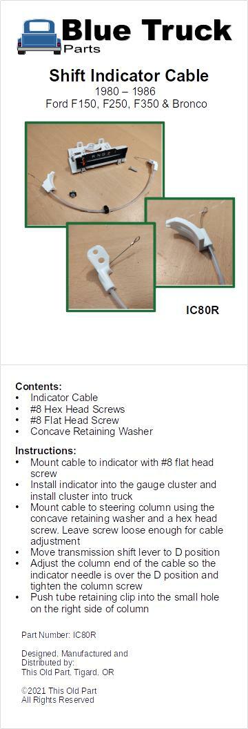 80-86 Shift Indicator Cable Ford F150 F250 F350 Bronco w Automatic Trans C6/AOD