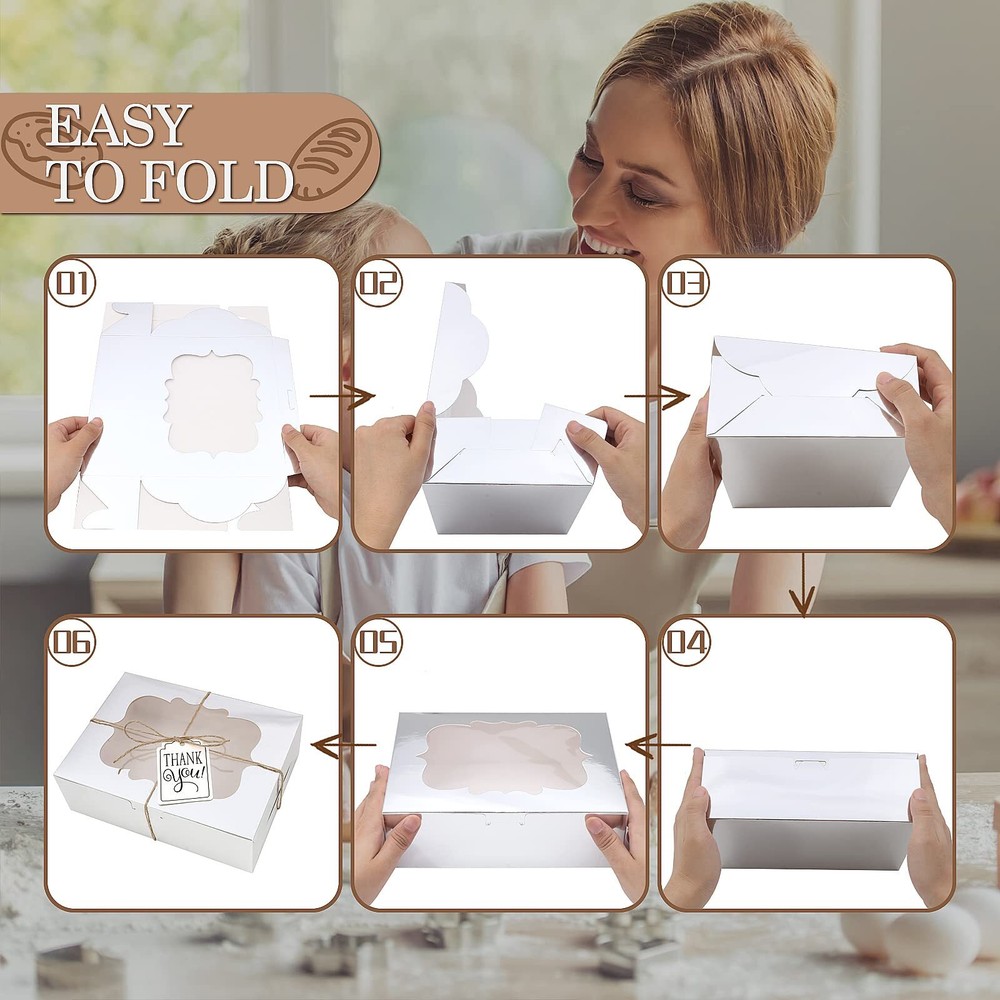 65 PCS 8x6x2.5 Inch Cookie Boxes with Window Silver Bakery Boxes Pastry Boxes...