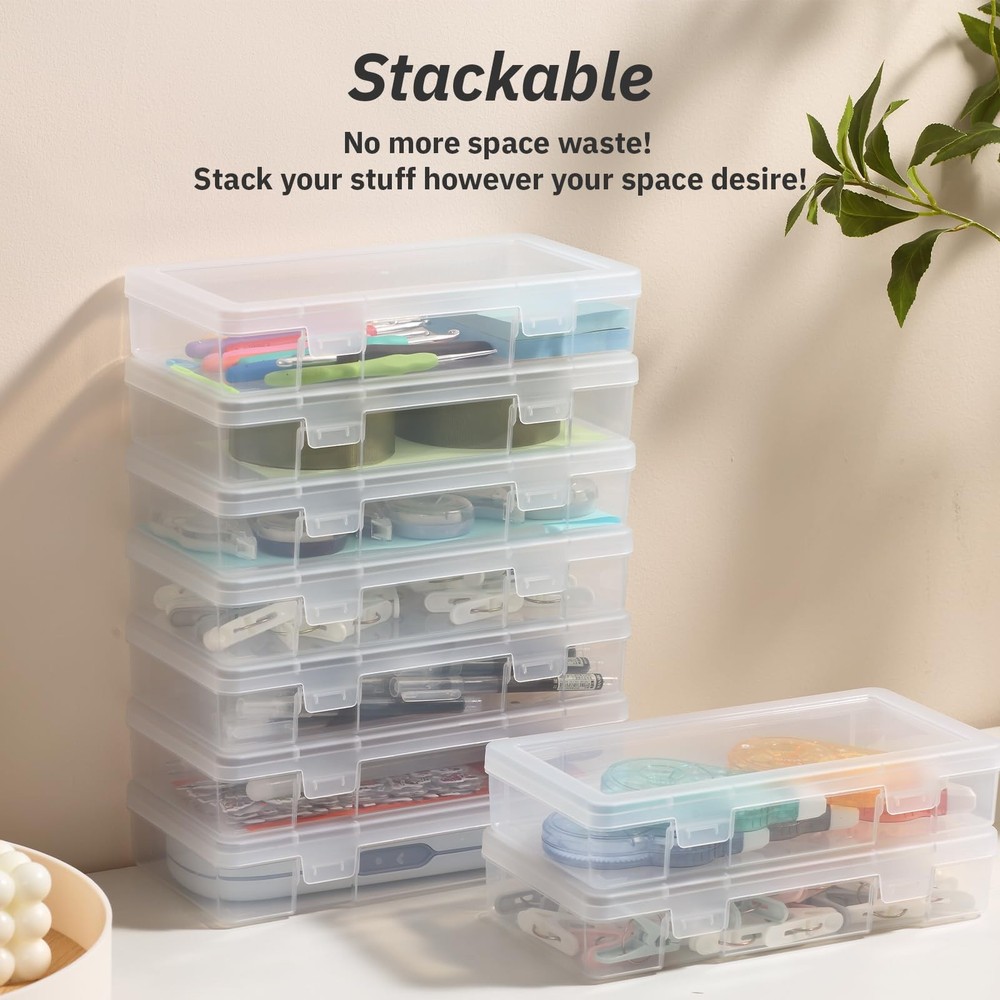 novelinks Small Plastic Storage Box Containers with 9 Pack Medium -Clear
