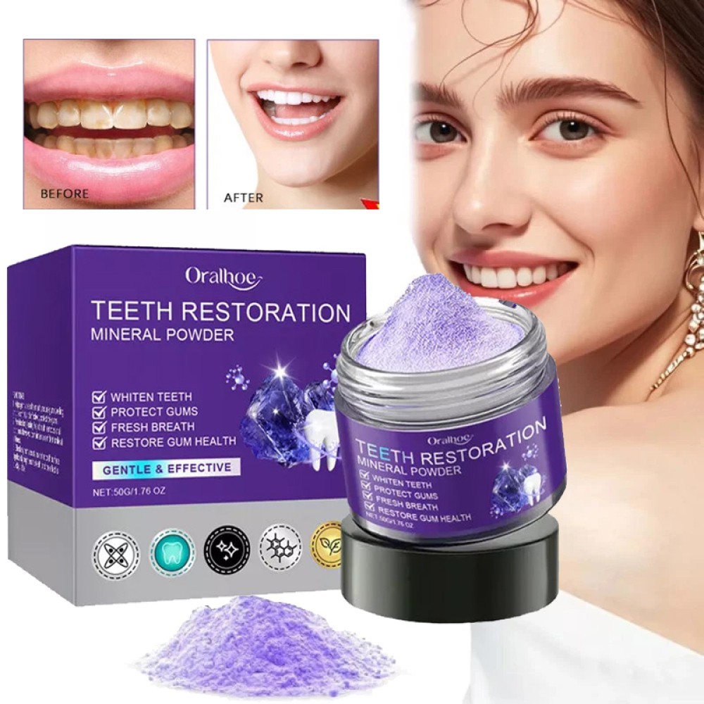 2X Purple Restoration Mineral Tooth Powder for Teeth Whitening Gum Strengthening