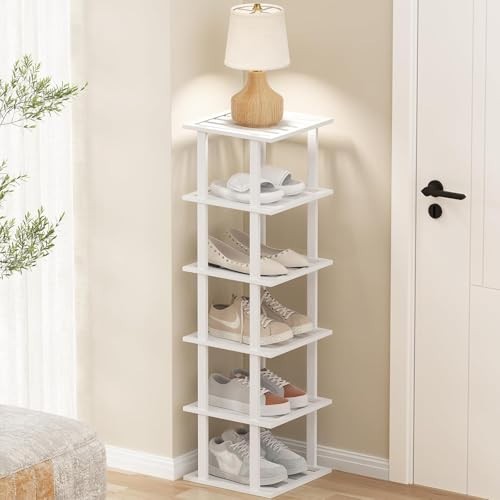 Tall Narrow Vertical Bamboo Shoe Rack - Stackable Space-Saving Organizer for Sma
