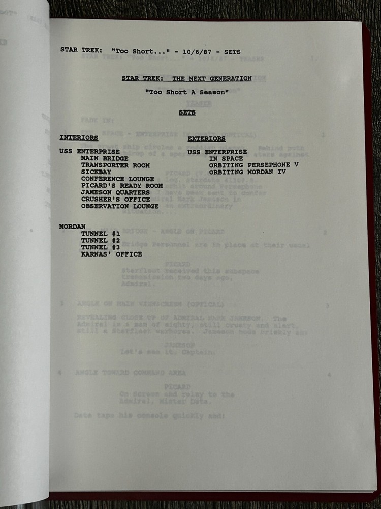 STAR TREK Script The Next Generation Too Short A Season Revised Final Draft 1987