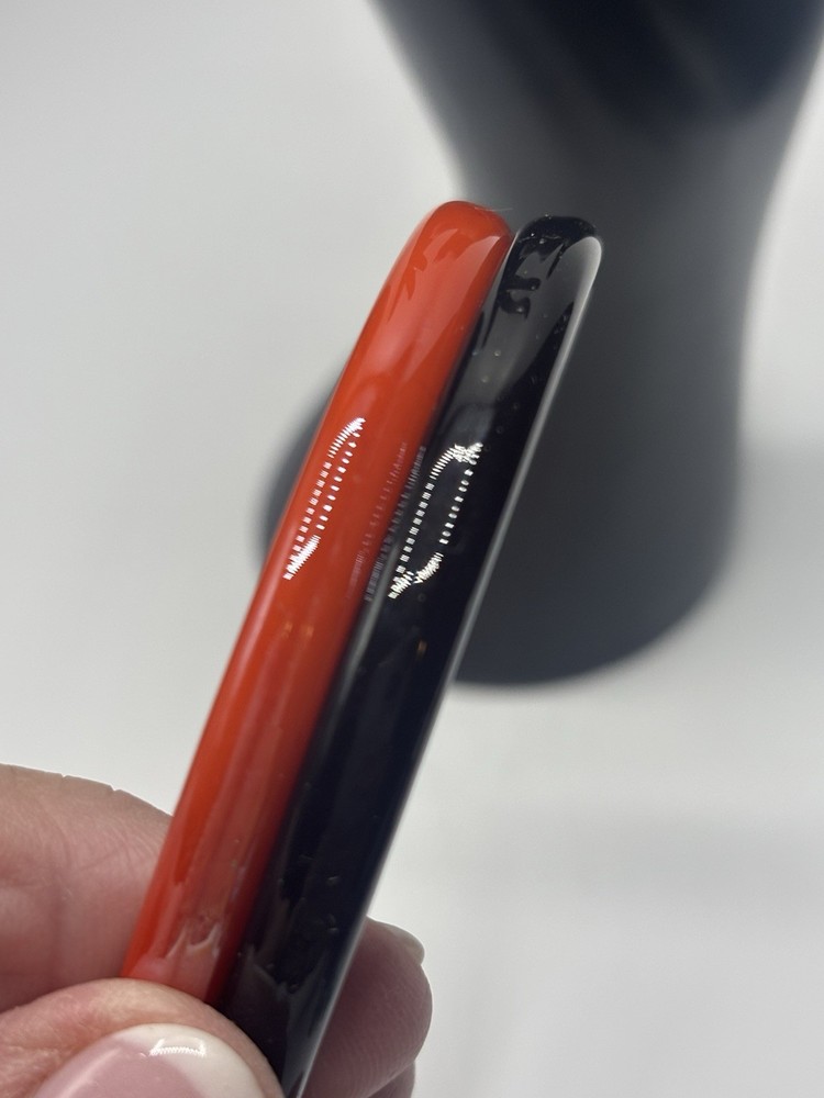 (2) Art Glass Bangle Bracelets Stackable Multi-Colored Orange Black Halloween