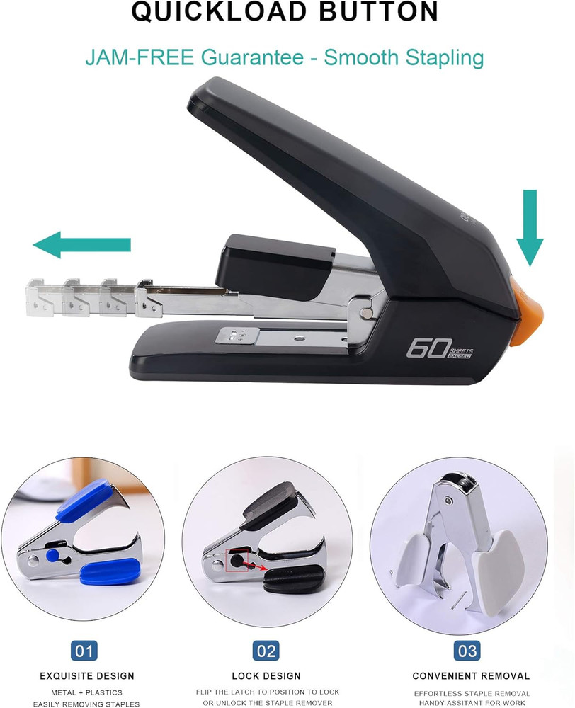 Heavy Duty Stapler, One Touch Stapling, 60 Sheet Capacity, Includes 2000 Staples