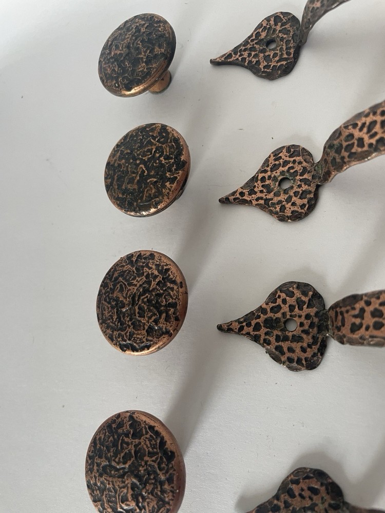 Vintage Hammered Rustic Copper Drawer Handles Pulls Knobs 14 Pieces