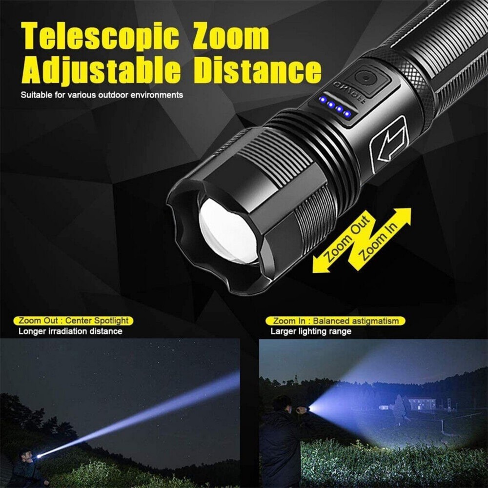 Super Bright LED Flashlight Tactical Rechargeable Work Lights Waterproof