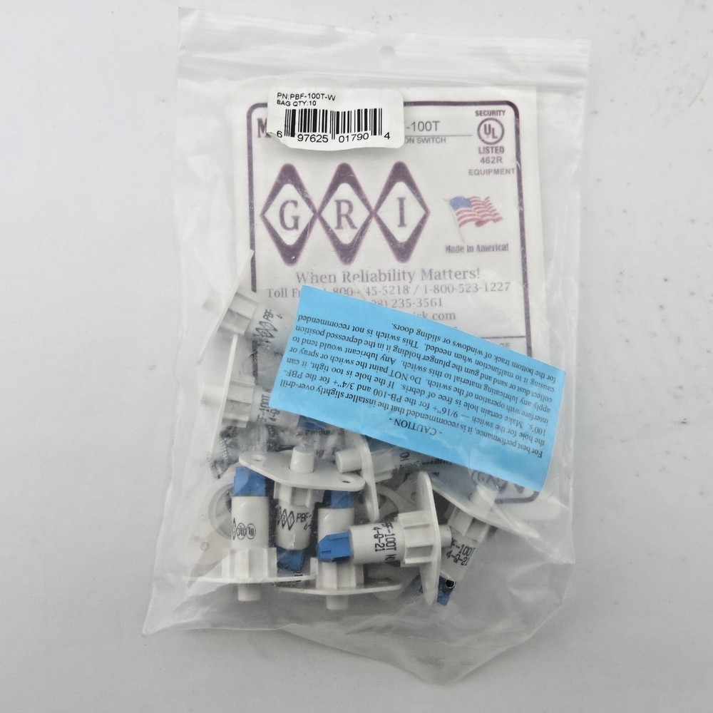 GRI PBF-100T-W 3/4" PUSH BUTTON PLUNGER CLOSED LOOP TERMINAL BLOCK WHITE