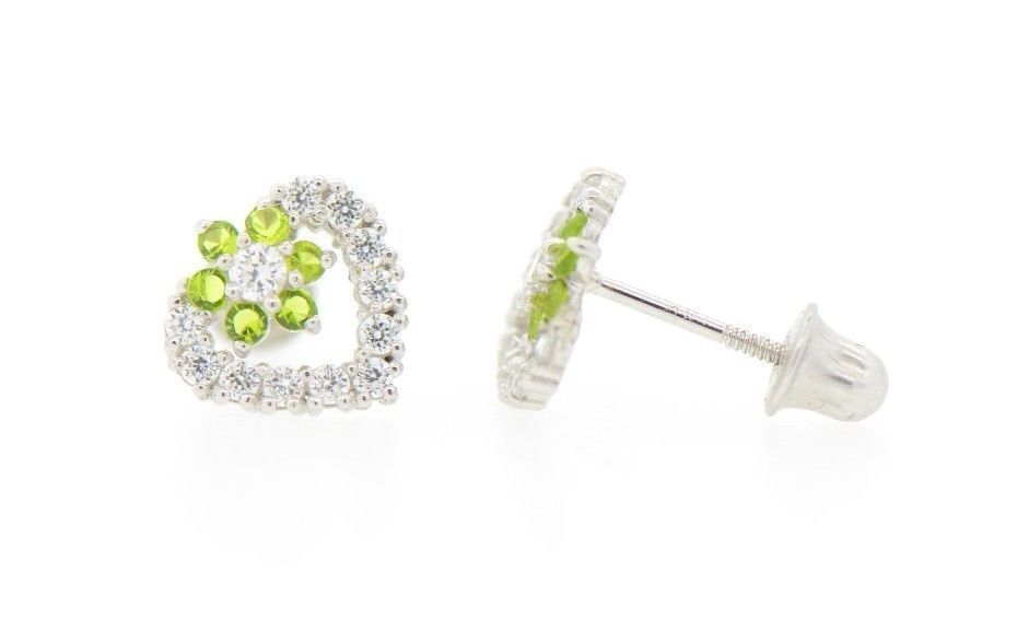 14K White Gold Heart Shape CZ Stud Earrings