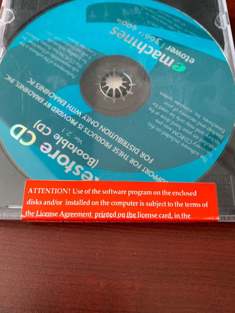 Emachine Sealed Etower Restore CD Etower 366i2 400ix Bootable CD ROM