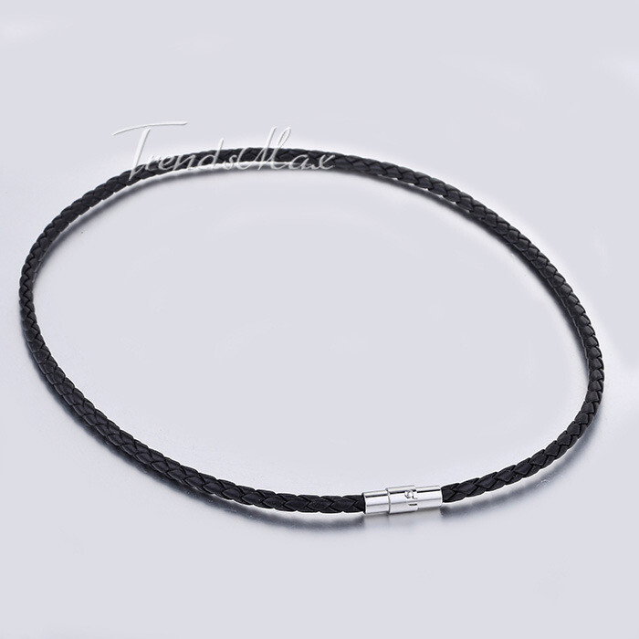 Men's Black Braided Leather Cord Necklace Choker Magnetic Clasp
