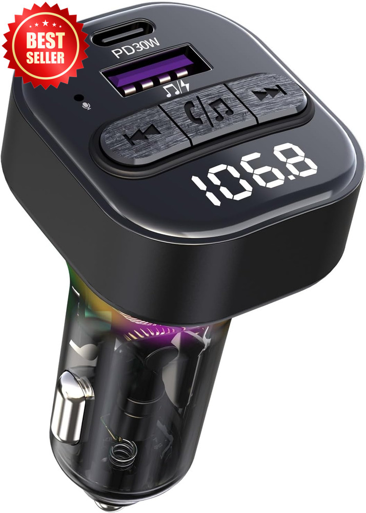 BT 5.3 FM Transmitter Car Adapter PD 30W QC 3.0 USB Handsfree LED US