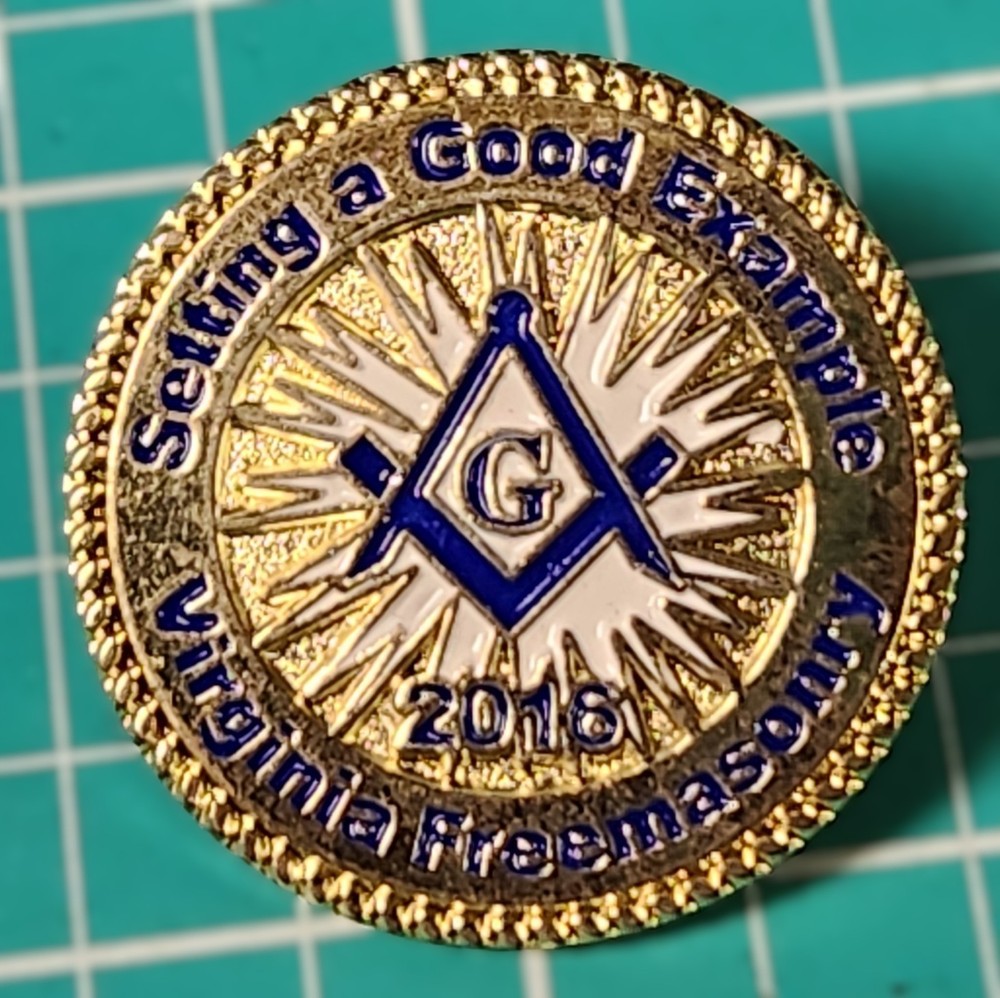 Virginia Freemasonry Setting a Good Example James E. Litten Lapel Pin 2016 1"