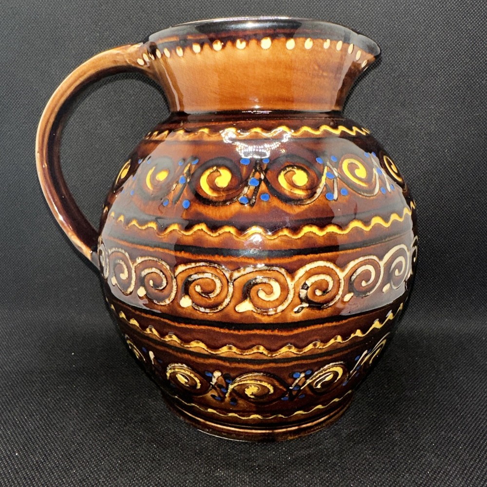 Art Pottery  Pitcher Brown & Yellow Glazed Pattern