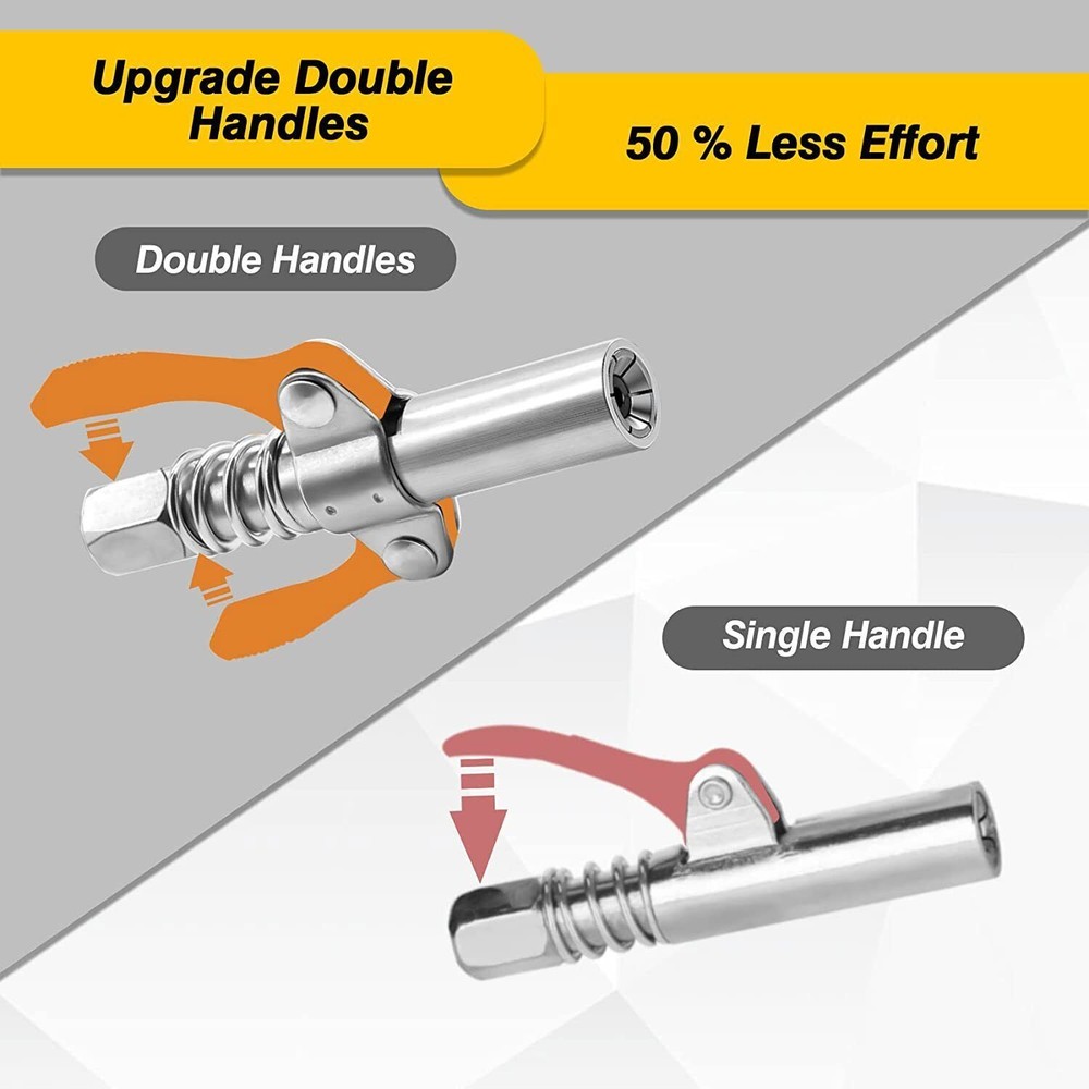 2 Pack Grease Gun Coupler Double Handle Quick Release Lock On Coupling with Hose