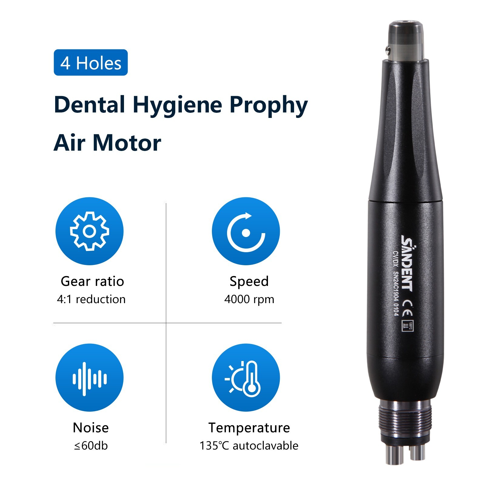 Dental 4:1 Hygiene Prophy Handpiece 360° Swivel Straight Cone Air Motor 4Holes