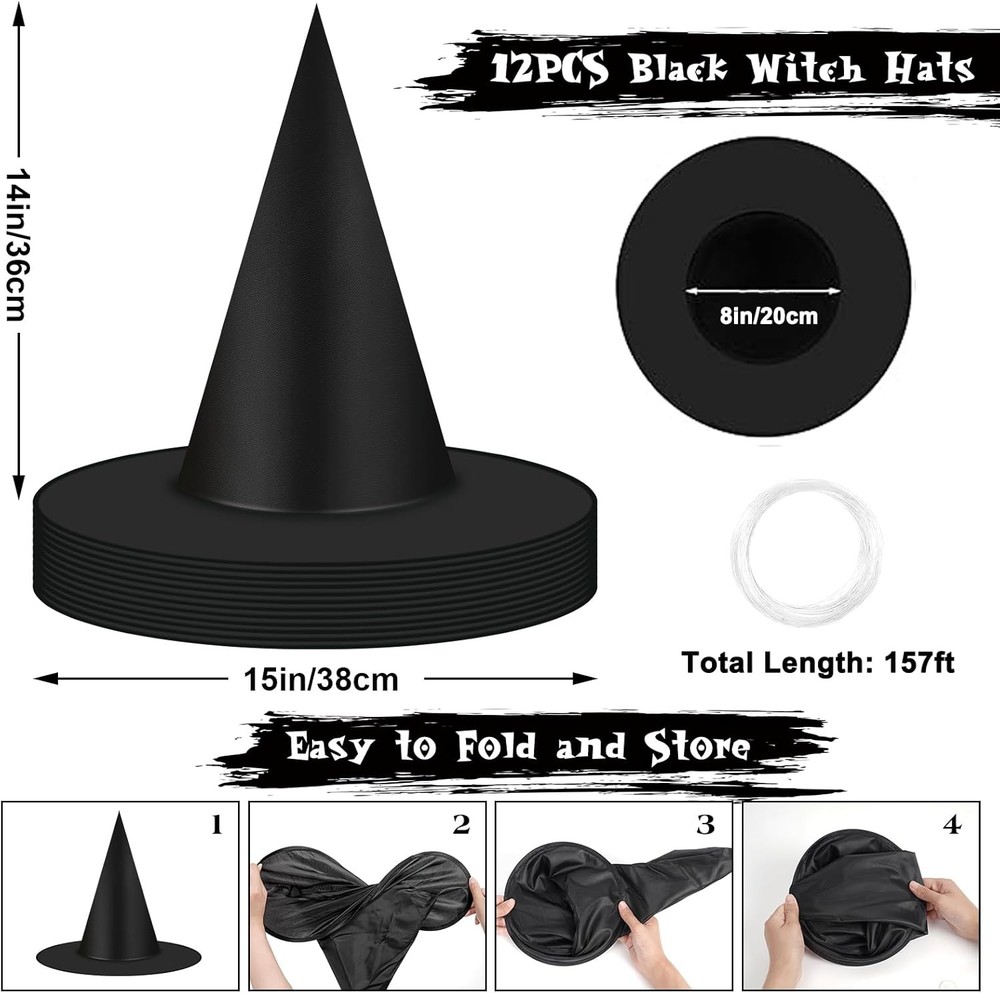 Halloween Decorations Witch Hat, 12 Pcs Thickened Black Hats Bulk...