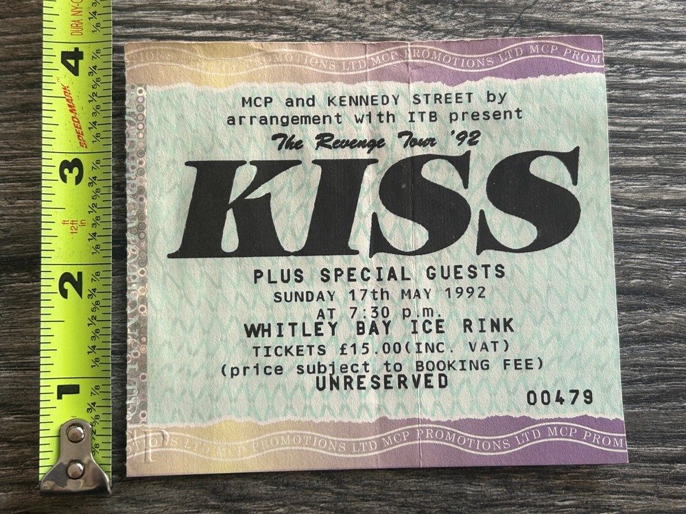 KISS TICKET STUB Whitley Bay England UK 1992 Revenge Concert Tour Vintage Kiss