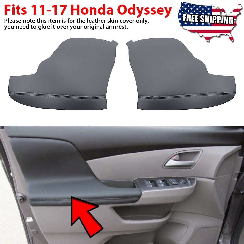 2Pc For Honda Odyssey 2011-2017 Door Armrest Replacement Cover Leather Dark Gray