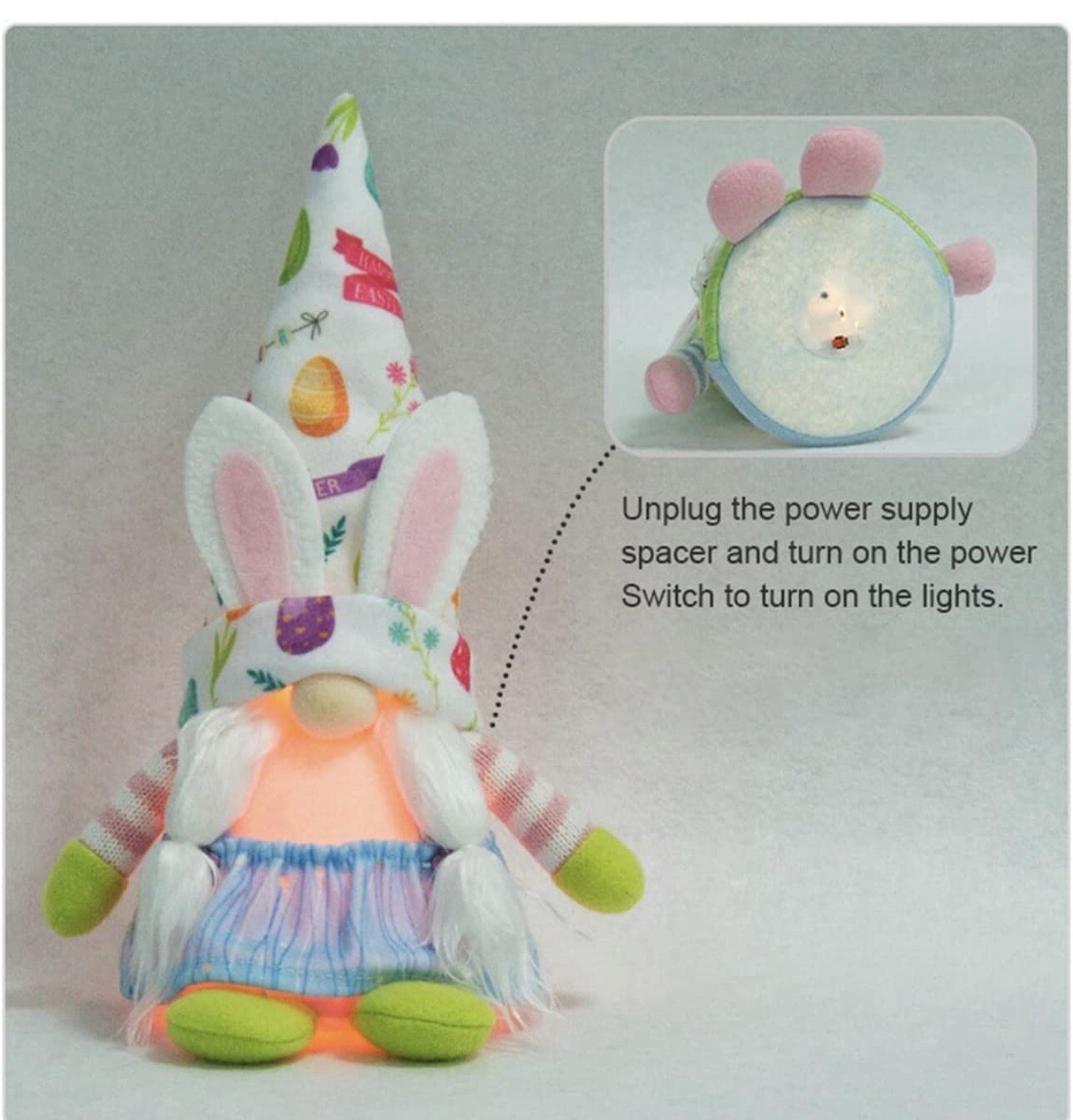 Easter Gnomes 2 Set Lights Up Decoration Spring Bunny Plush