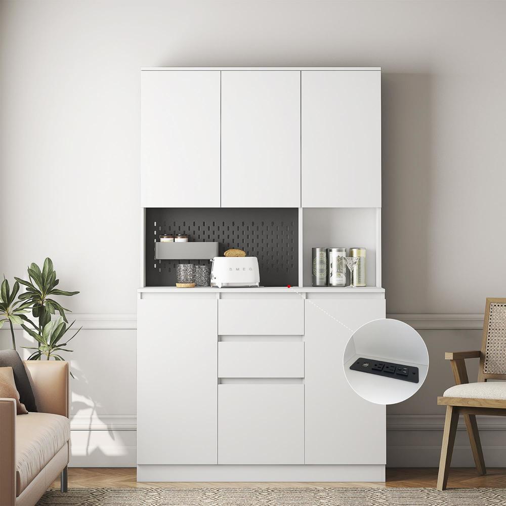 White Modern Freestanding Sideboard with Charging Station