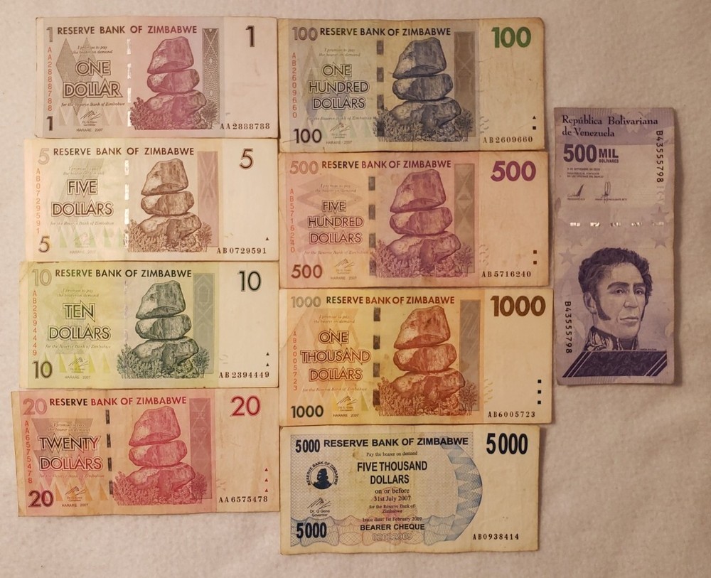 8 -Notes Zimbabwe  CIRCULATED  It. #A-22 + FREE 500K NOTE