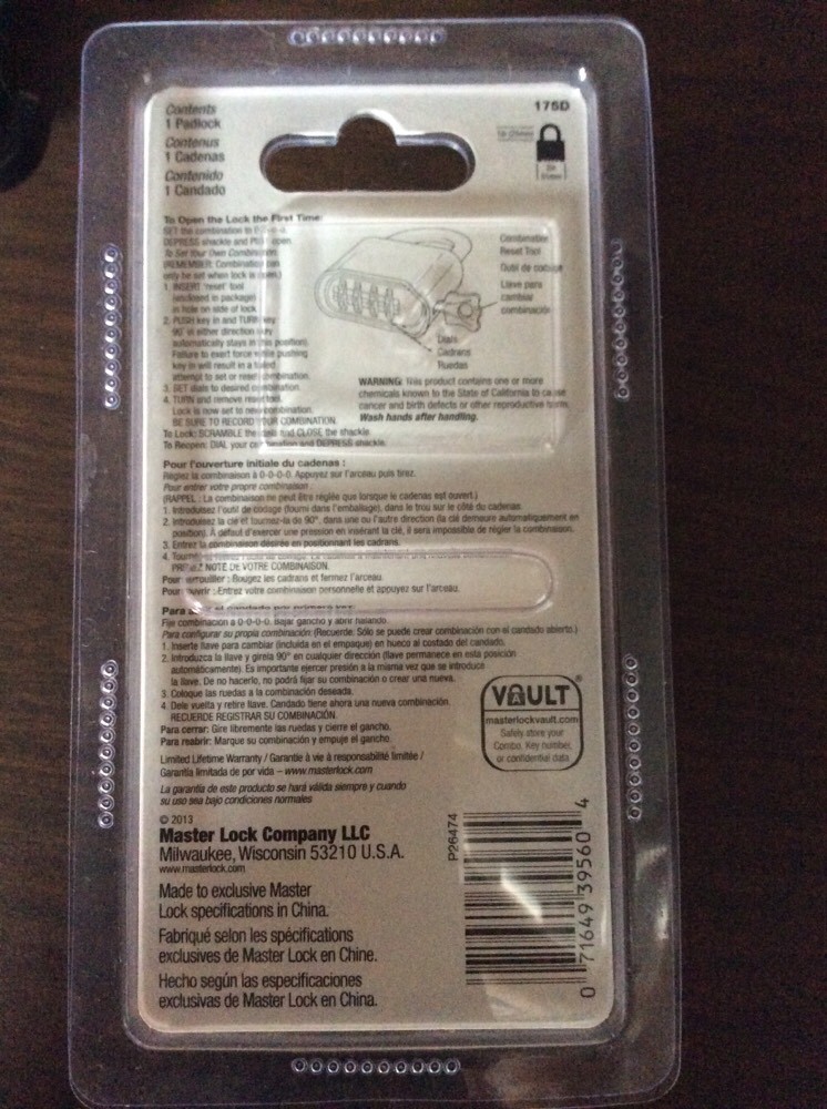 Master Lock Resettable Combination Padlock 175D