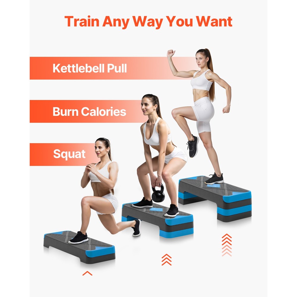 Uimoso Adjustable Aerobic Exercise Step Platform with 4 Risers - Blue