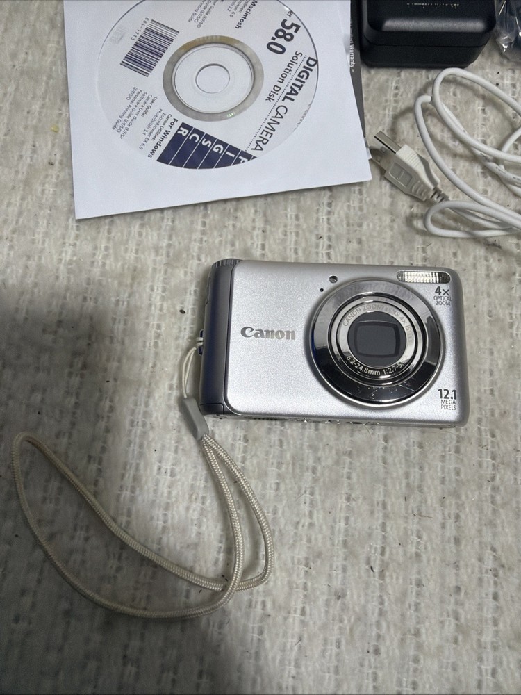 CANON PowerShot A3100 IS Silver Digital Camera Bundle Tested A+ Near Mint