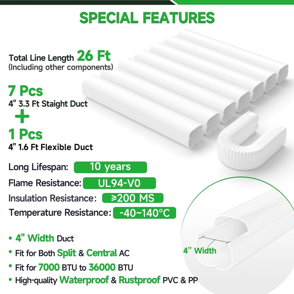 Mini-Split AC Line Set Cover: 4" 26 Ft Line Hide for Mini Split Central AC HV...