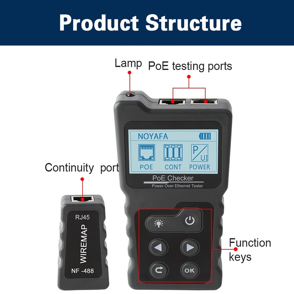 NETWORK CABLE TESTER LAN WIRE METER POE RJ45 ETHERNET VOLTAGE CURRENT TESTER
