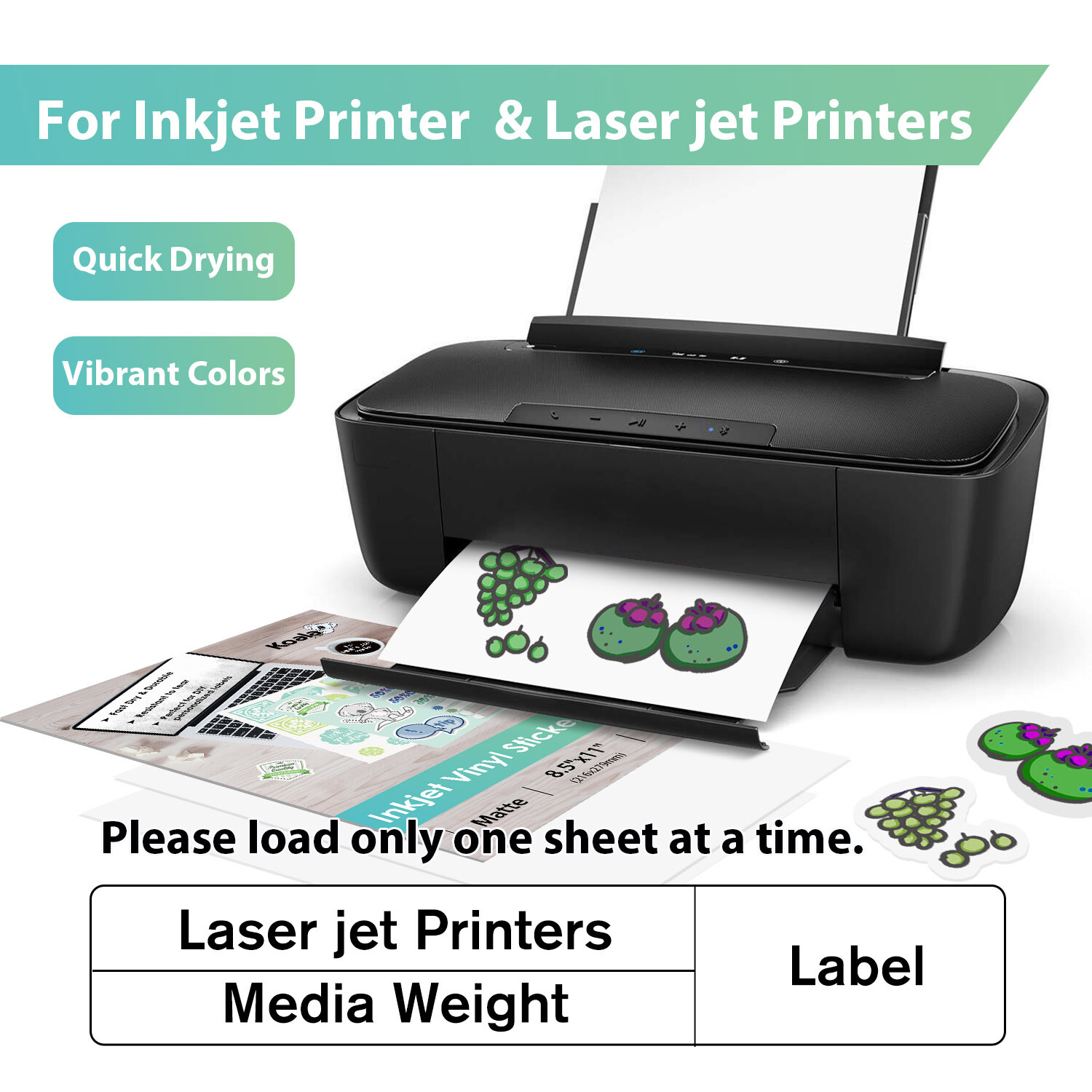 Koala Printable Vinyl Sticker Paper for Inkjet Printer Matte White Waterproof 20