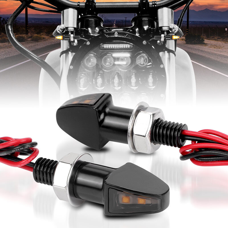 Black 2X Motorcycle LED Turn Signal Mini Blinker Amber Indicator Light Universal
