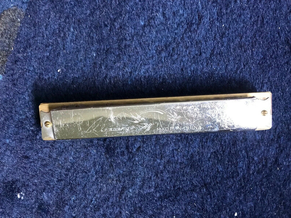 Vintage Blessing 20 Hole Harmonica Engraved Swallows & Bamboo 7"L