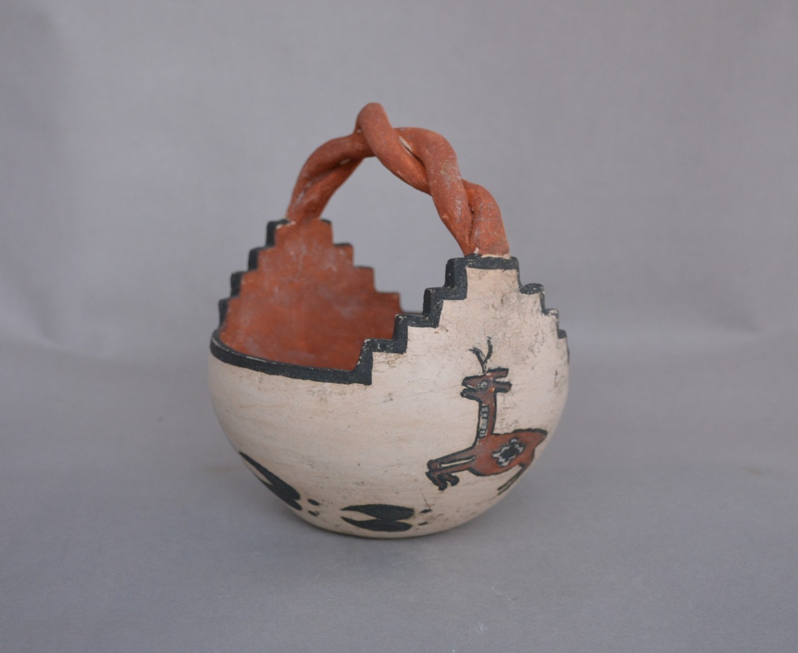 Old Zuni Deer Pot - Deer Tracks - 6" Tall x 5" Across