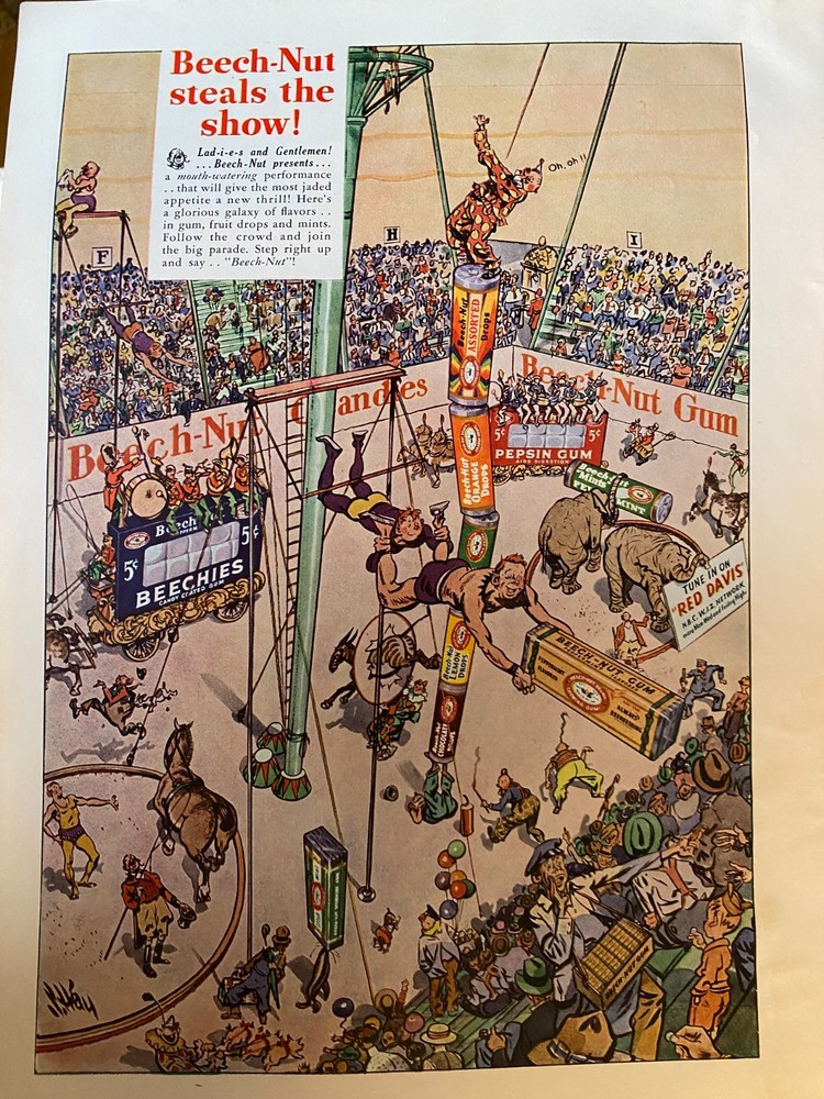 Beech-Nut Gum, Beech Nut, Circus, Full Page Vintage Print Ad